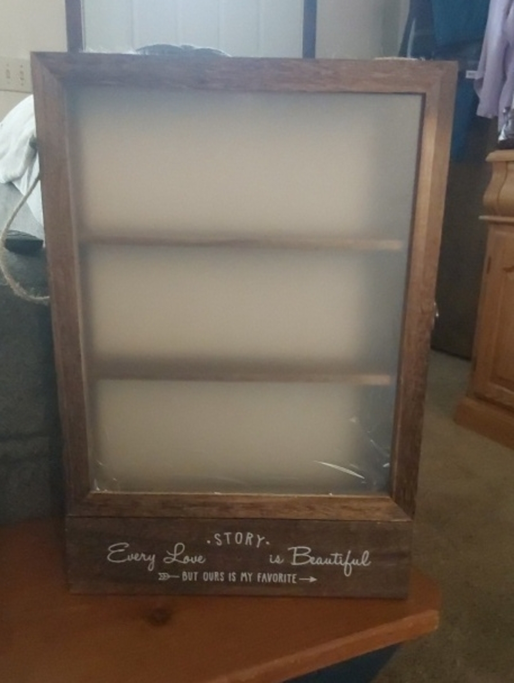 Rustic Brown Wood Shadow Box Display - 'Every Love Story'